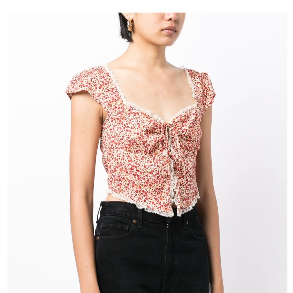 Reformation Safia Floral Top in La Vie En Rose Size 0 - Picture 9 of 16